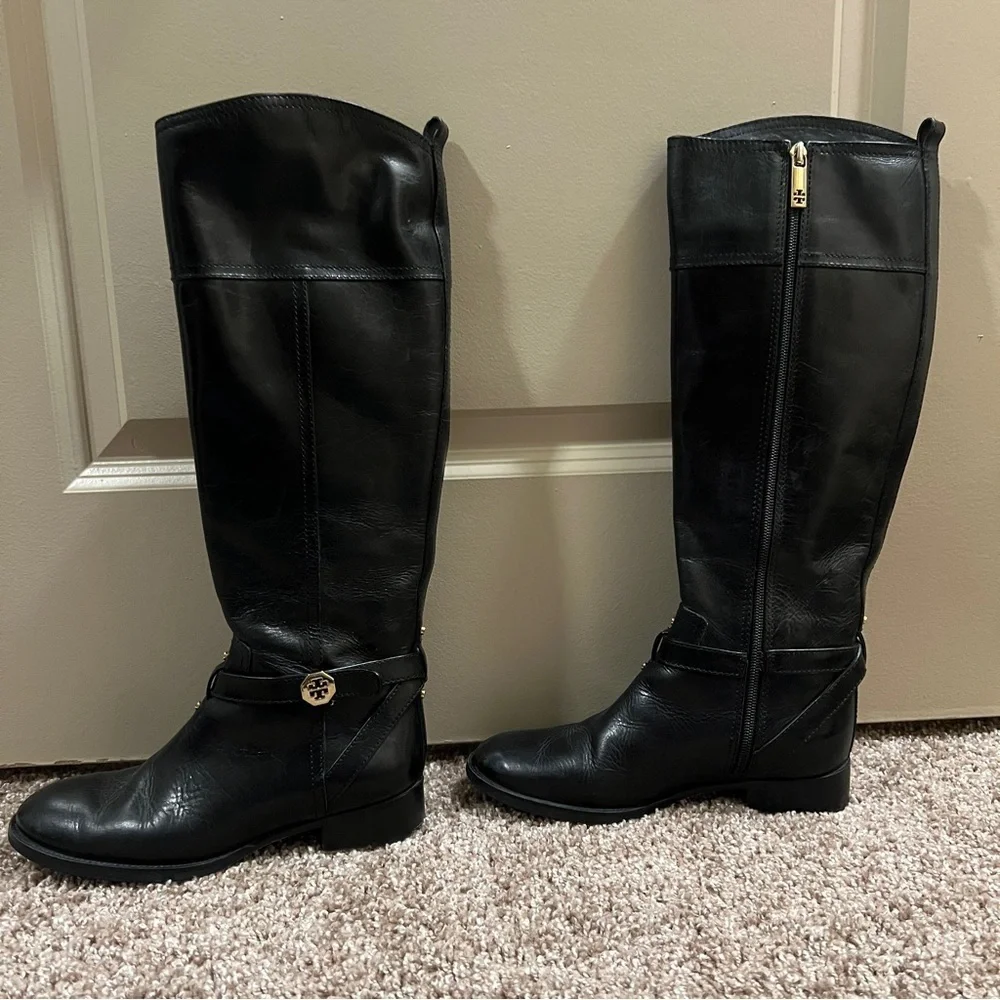 Tory Burch Equestrian Boots Black Leather 6M